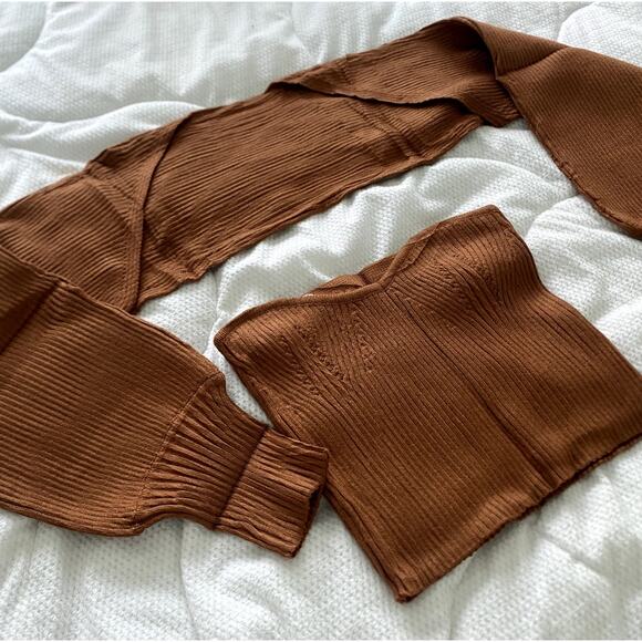 Amazon Rib Knit Long Sleeve Shrug and Matching Bandeau Top size Large - Picture 3 of 3